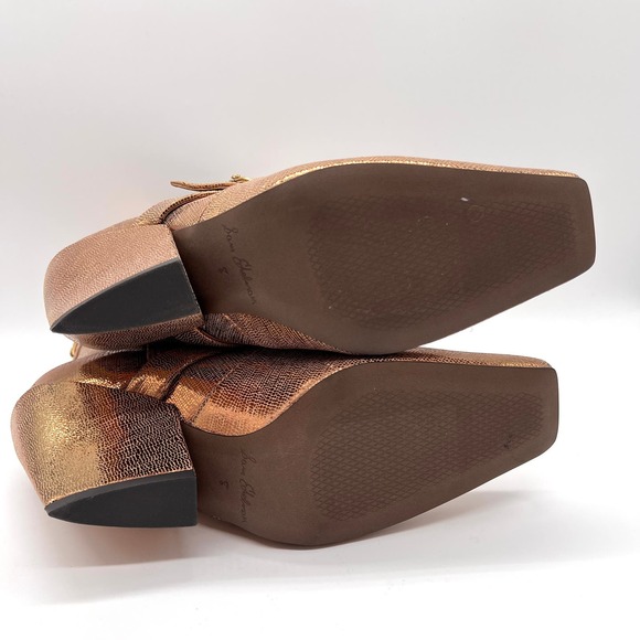 SAM EDELMAN Suzette Buckled Western Booties Womens 8 Gold Bronze Lizard Embossed - Picture 7 of 10